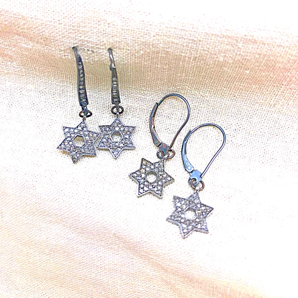 Diamond Star Of David Dangle With Diamond Hooks Or Sterling Silver Hooks, New